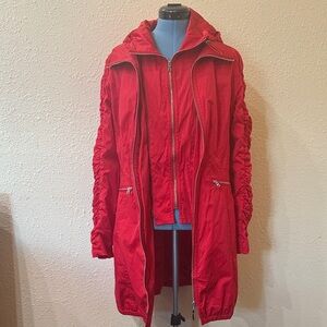 Milano Women's Red Hooded Zip-Front Trench Coat